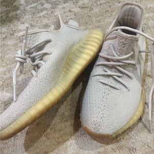 Yeezy Gray Knit Sneakers with Yellow Sole